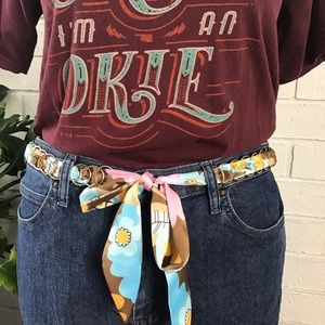 Chain and Ribbon Belt Silver Floral